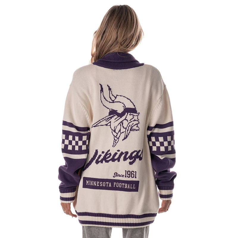 Pull cardigan boutonné unisexe en jacquard crème des Vikings du Minnesota de The Wild Collective