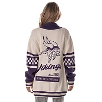 Pull cardigan boutonné unisexe en jacquard crème des Vikings du Minnesota de The Wild Collective