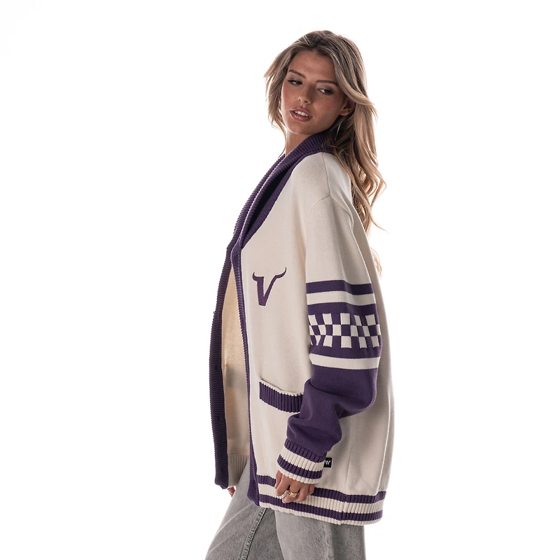 Pull cardigan boutonné unisexe en jacquard crème des Vikings du Minnesota de The Wild Collective