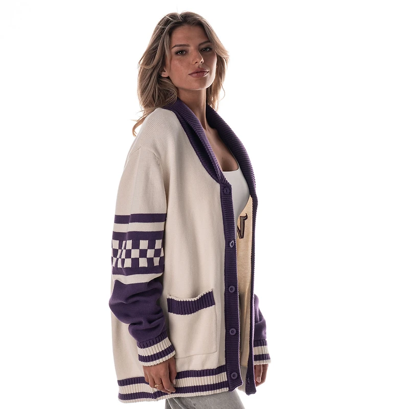 Pull cardigan boutonné unisexe en jacquard crème des Vikings du Minnesota de The Wild Collective