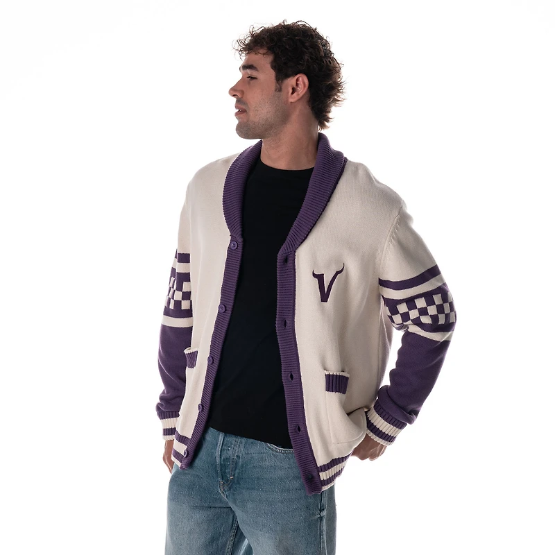 Pull cardigan boutonné unisexe en jacquard crème des Vikings du Minnesota de The Wild Collective