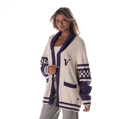 Pull cardigan boutonné unisexe en jacquard crème des Vikings du Minnesota de The Wild Collective