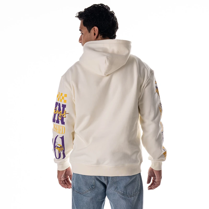 Sweat à capuche unisexe en polaire manches longues et imprimé graphique des Vikings du Minnesota de The Wild Collective, couleur crème