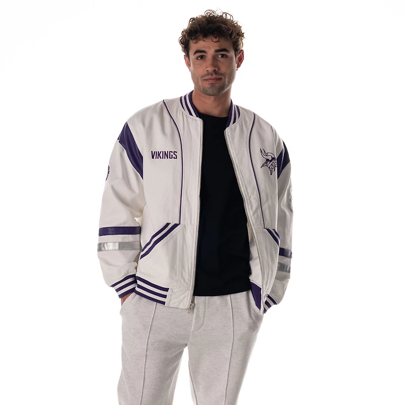 Veste rétro surdimensionnée blanche unisexe The Wild Collective des Vikings du Minnesota, entièrement zippée