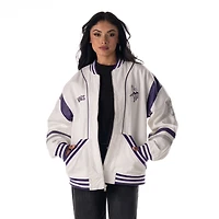 Veste rétro surdimensionnée blanche unisexe The Wild Collective des Vikings du Minnesota, entièrement zippée