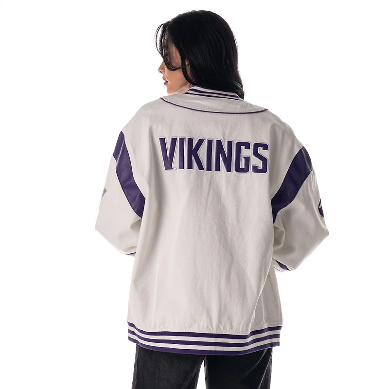 Veste rétro surdimensionnée blanche unisexe The Wild Collective des Vikings du Minnesota, entièrement zippée