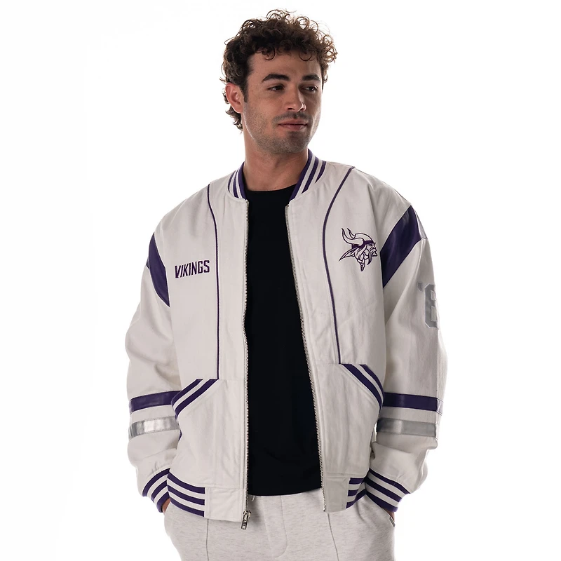 Veste rétro surdimensionnée blanche unisexe The Wild Collective des Vikings du Minnesota, entièrement zippée