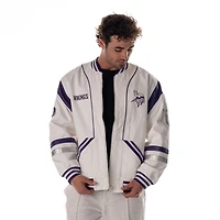Veste rétro surdimensionnée blanche unisexe The Wild Collective des Vikings du Minnesota, entièrement zippée