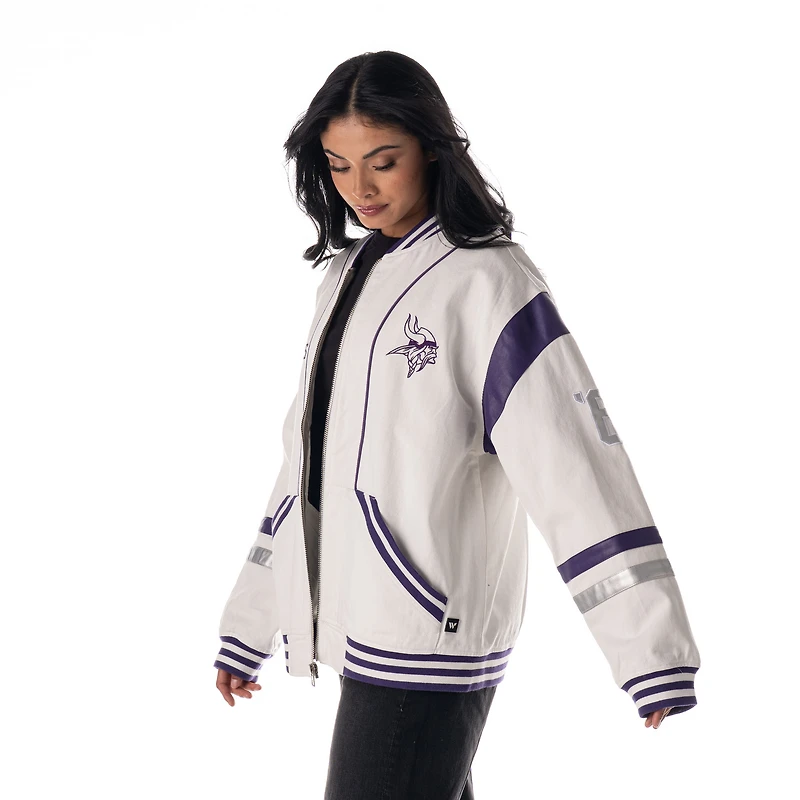 Veste rétro surdimensionnée blanche unisexe The Wild Collective des Vikings du Minnesota, entièrement zippée