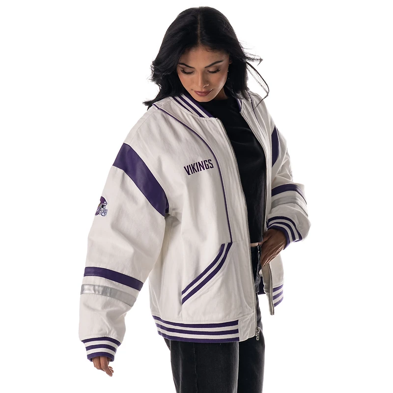 Veste rétro surdimensionnée blanche unisexe The Wild Collective des Vikings du Minnesota, entièrement zippée