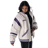 Veste rétro surdimensionnée blanche unisexe The Wild Collective des Vikings du Minnesota, entièrement zippée
