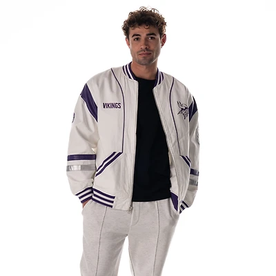 Veste rétro surdimensionnée blanche unisexe The Wild Collective des Vikings du Minnesota, entièrement zippée