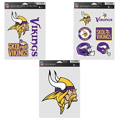 Lot de trois autocollants pour supporters des Vikings du Minnesota de WinCraft
