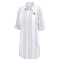 Women's Tommy Bahama  Khaki/White Minnesota Vikings Rugby Beach Stripe Button-Up Tunic