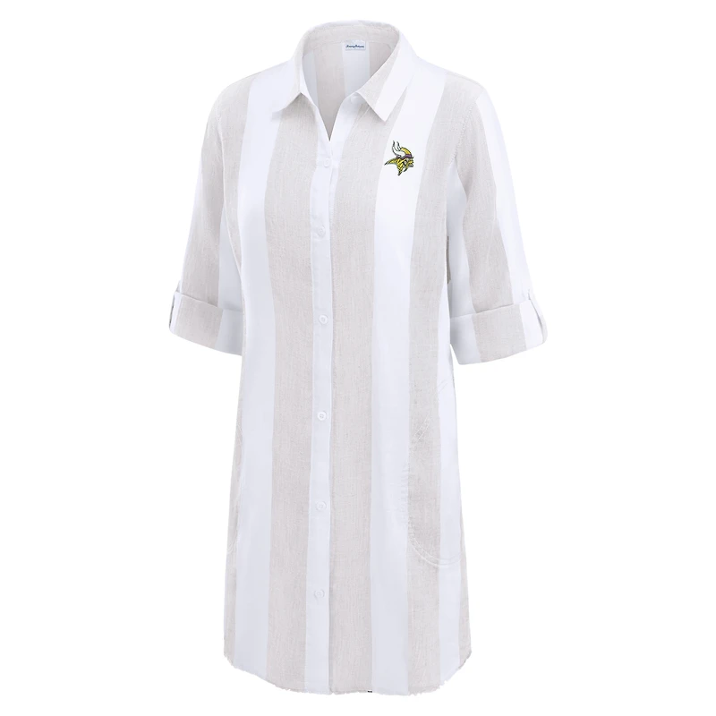 Women's Tommy Bahama Khaki/White Minnesota Vikings Rugby Beach Stripe Button-Up Tunic