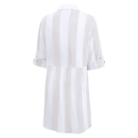Women's Tommy Bahama  Khaki/White Minnesota Vikings Rugby Beach Stripe Button-Up Tunic