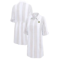 Women's Tommy Bahama  Khaki/White Minnesota Vikings Rugby Beach Stripe Button-Up Tunic