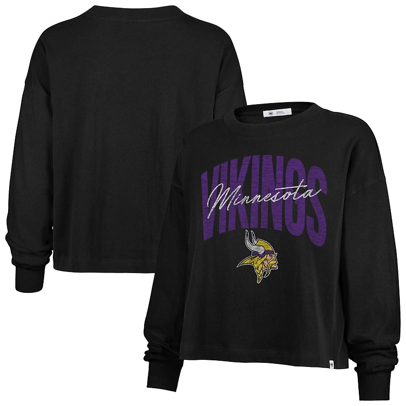 Women's '47 Black Minnesota Vikings Muse Sydney Long Sleeve Cropped T-Shirt