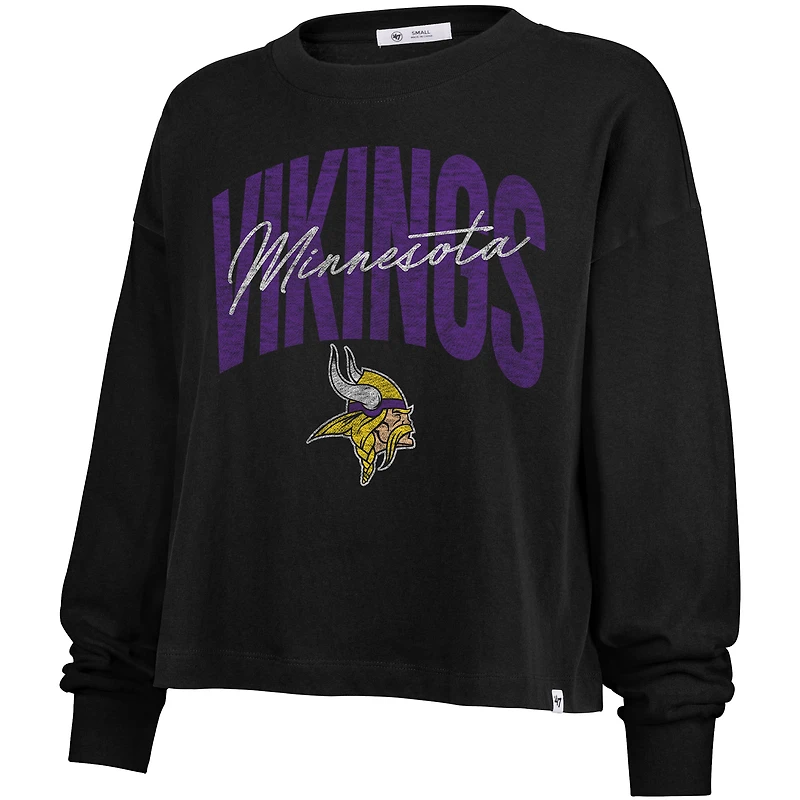 T-shirt court à manches longues noir « 47 » pour femme Minnesota Vikings Muse Sydney