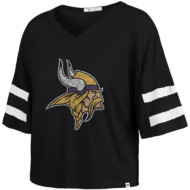 T-shirt court à col en V « 47 » pour femme, noir, style scout des Vikings du Minnesota