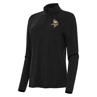 Sweat-shirt zippé quart de tour Antigua Heather Black pour femme des Vikings du Minnesota