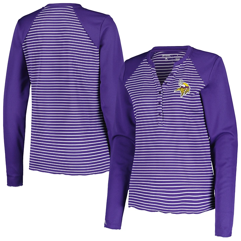 T-shirt à manches longues gaufré violet Antigua pour femme, motif Maverick des Vikings du Minnesota