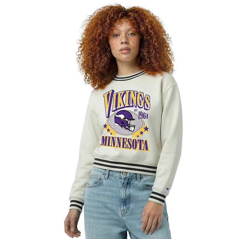 Sweat-shirt en polaire à tissage inversé crème Champion pour femme, Minnesota Vikings