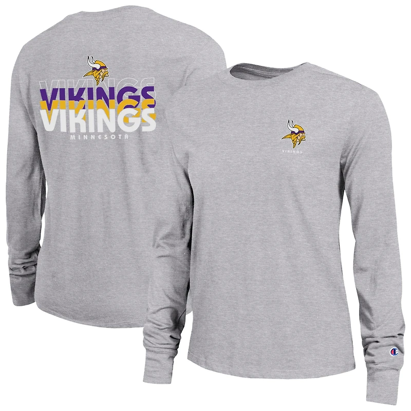T-shirt à manches longues gris Champion pour femme des Minnesota Vikings Core