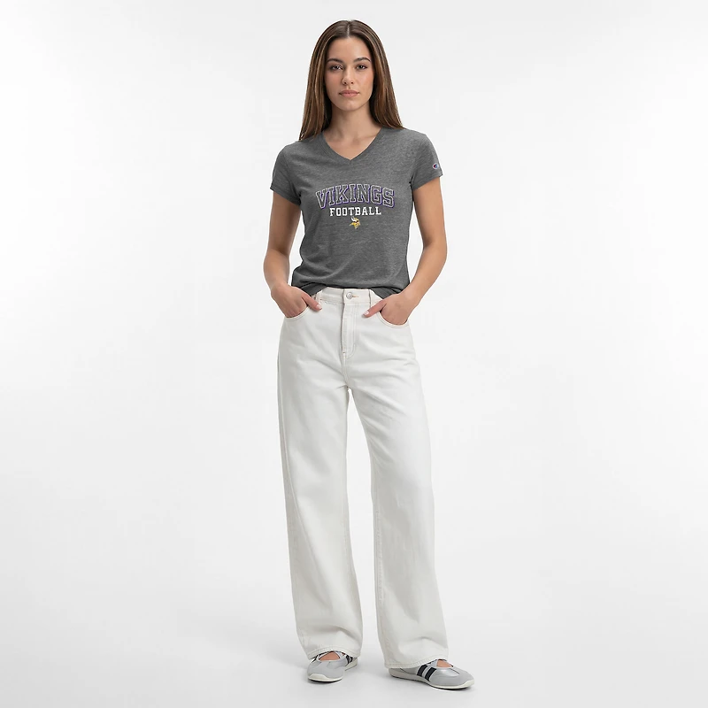 Women's Champion Gray Minnesota Vikings Triumph Tri-Blend V-Neck T-Shirt