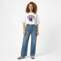 Women's Champion  White Minnesota Vikings Boyfriend Cropped T-Shirt