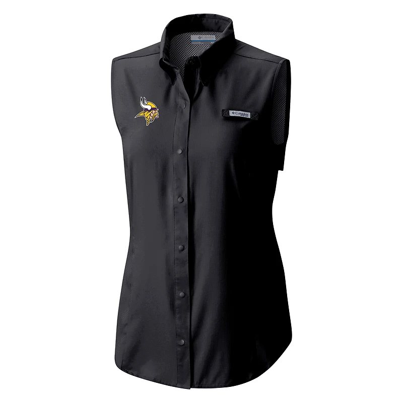 Women's Columbia  Black Minnesota Vikings PFG Tamiami Omni-Shade Sleeveless Button-Up Shirt