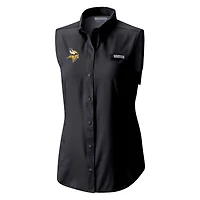 Women's Columbia  Black Minnesota Vikings PFG Tamiami Omni-Shade Sleeveless Button-Up Shirt