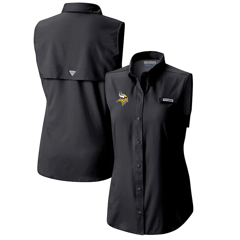 Women's Columbia Black Minnesota Vikings PFG Tamiami Omni-Shade Sleeveless Button-Up Shirt