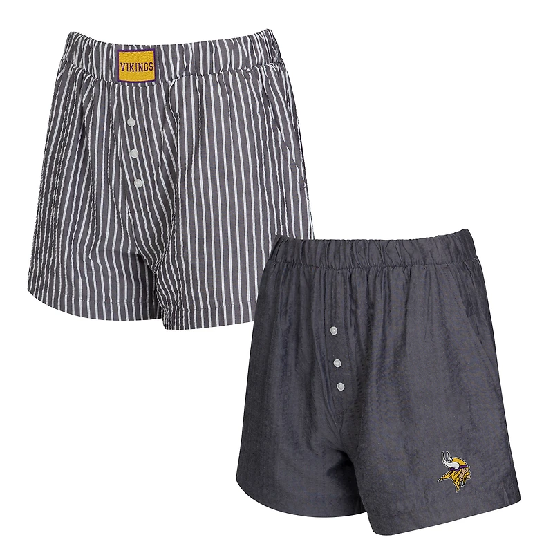Ensemble de deux boxers à rayures et imprimés unis pour femme Concepts Sport Anthracite des Vikings du Minnesota