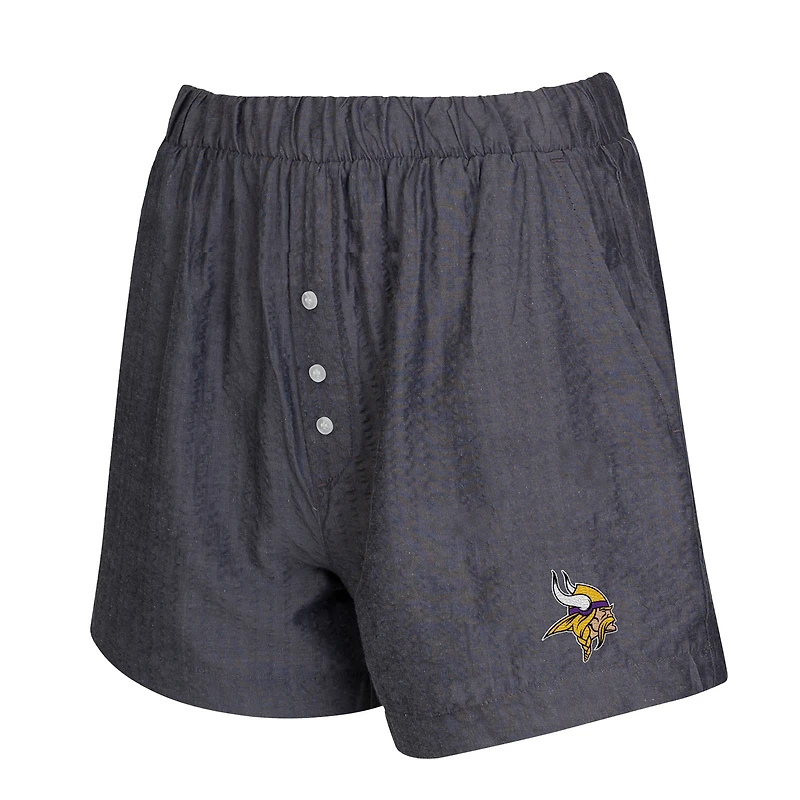 Women's Concepts Sport Charcoal Minnesota Vikings Two-Pack Stripes and Solids Boxer Shorts Set