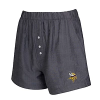 Women's Concepts Sport  Charcoal Minnesota Vikings Two-Pack Stripes and Solids Boxer Shorts Set