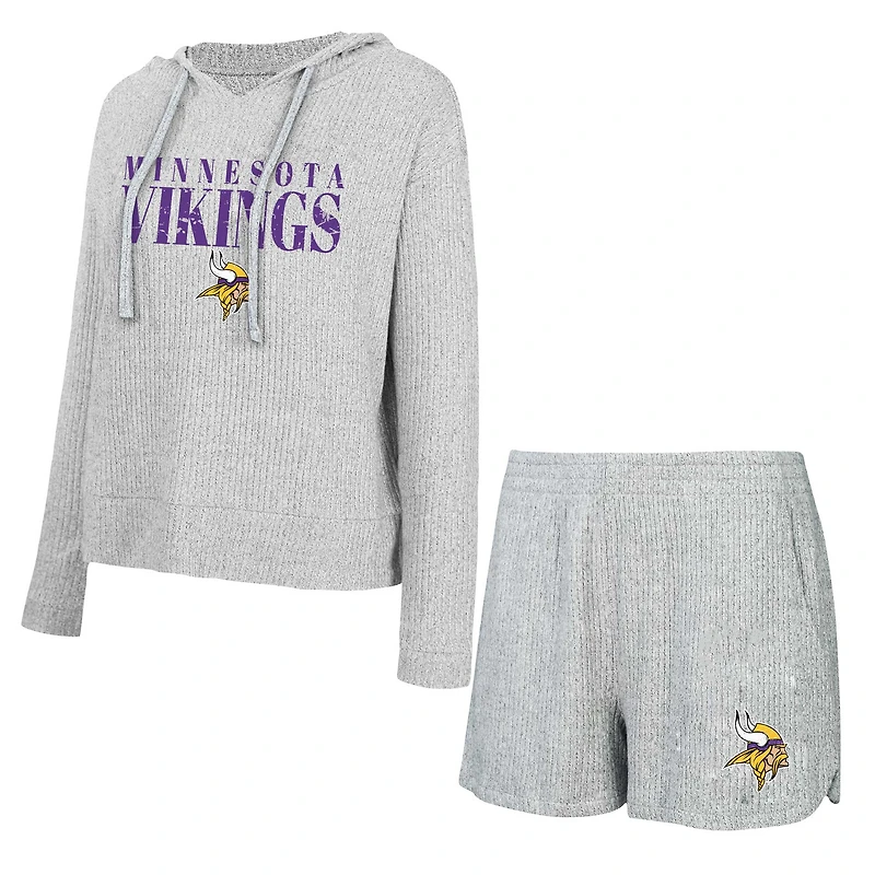 Women's Concepts Sport Gray Minnesota Vikings Juniper Long Sleeve Hoodie Top & Shorts Set