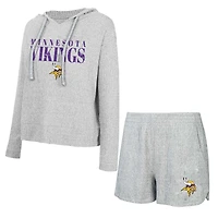 Women's Concepts Sport Gray Minnesota Vikings Juniper Long Sleeve Hoodie Top & Shorts Set