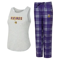 Ensemble de nuit pour femme Concepts Sport gris chiné/violet Minnesota Vikings Regulate Plaid avec débardeur et pantalon