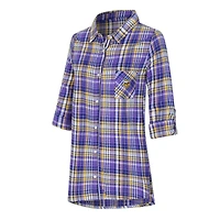 Women's Concepts Sport Purple Minnesota Vikings Laney Plaid Tri-Blend Full-Button Nightshirt