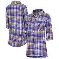Chemise de nuit à carreaux tri-mélange violet Concepts Sport pour femme, motif Vikings du Minnesota Laney, boutons.