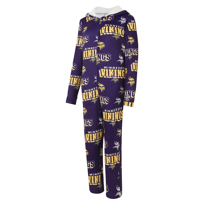 Women's Concepts Sport Purple Minnesota Vikings Roadway Allover Print Microfleece Full-Zip Union Suit