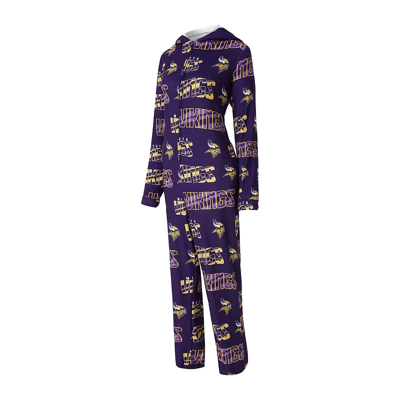 Women's Concepts Sport Purple Minnesota Vikings Roadway Allover Print Microfleece Full-Zip Union Suit