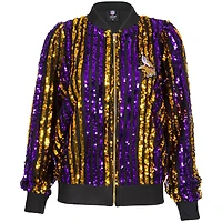 Women's Cuce  Purple Minnesota Vikings Slim Fit Sequin Striped Full-Zip Bomber Jacket