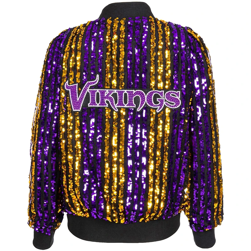 Women's Cuce  Purple Minnesota Vikings Slim Fit Sequin Striped Full-Zip Bomber Jacket