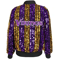 Women's Cuce  Purple Minnesota Vikings Slim Fit Sequin Striped Full-Zip Bomber Jacket