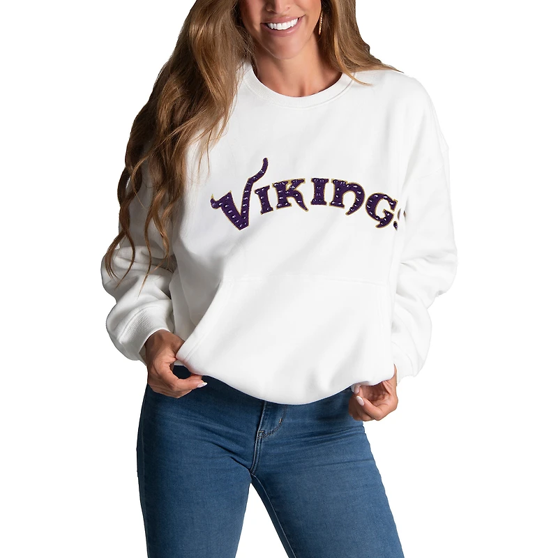 Sweat-shirt à bijoux en chenille blanc Cuce pour femme des Vikings du Minnesota