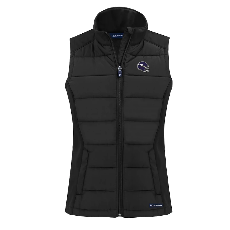 Women's Cutter & Buck  Black Minnesota Vikings Helmet Evoke Hybrid Eco Softshell Recycled Full-Zip Vest