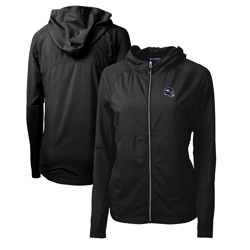 Sweat à capuche hybride entièrement zippé et recyclé pour femme, en tricot écologique, avec logo du casque des Vikings Minnesota, noir, Cutter & Buck