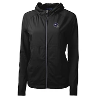 Sweat à capuche hybride entièrement zippé et recyclé pour femme, en tricot écologique, avec logo du casque des Vikings Minnesota, noir, Cutter & Buck